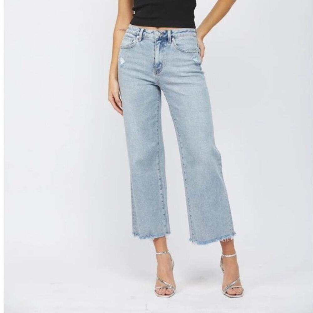 Mica 14W High-Rise Electric Blue Light Wash Denim‎ Ankle Wide-Leg Jean